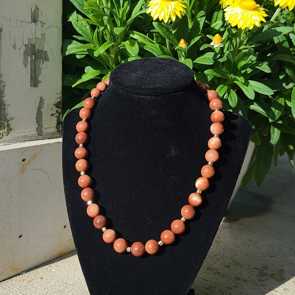 Handmade Goldstone Necklace 9.5"